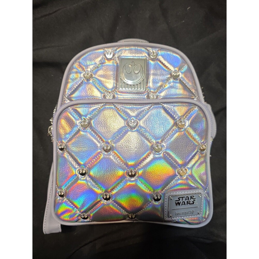 NWOT loungefly Disney star wars purple metallic mini backpack bookbag bag tote!